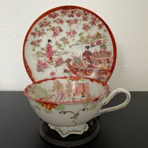 Vintage Chinese Asian Tea Cup & Saucer  - Hand Painted.
